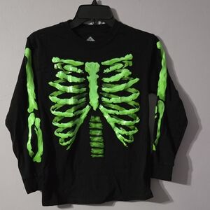 Glow in the Dark Black & Green Skeleton Long Sleeve Tshirt -  Boys L 10/12